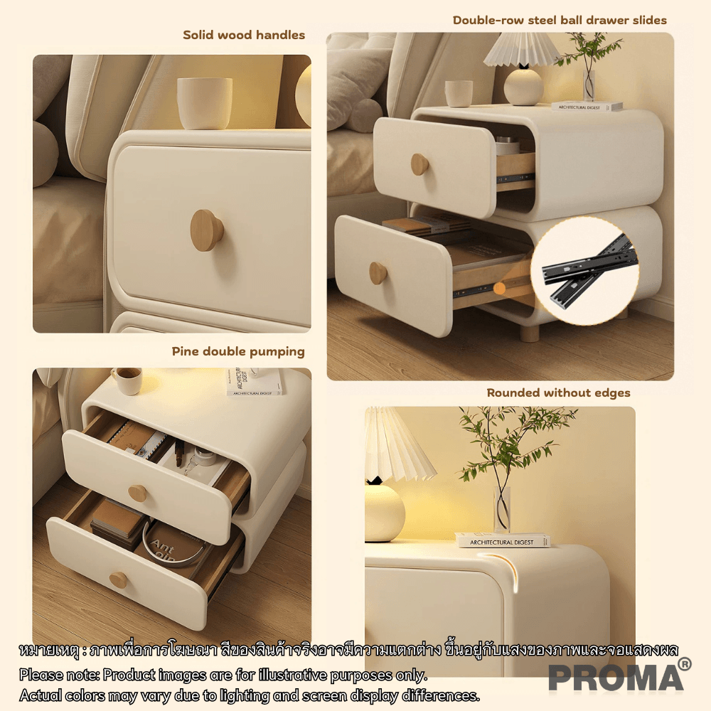 [PRE-ORDER] โต๊ะข้างเตียงสไตล์มินิมอล 2 ชั้น PROMA-TBD-01 วัสดุไม้สนอัดหลายชั้น ขนาด 40 ซม. ดำ/ขาว